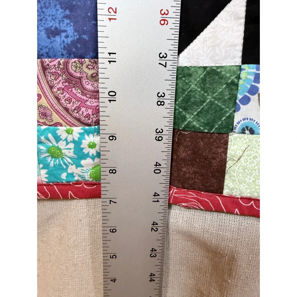 Handmade Patchwork Lap Quilt Multicolor Pinwheel Scrap Floral Cotton Throw 41x41